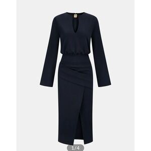 Metal Detail Keyhole Neck Midi Dress medium new with tags